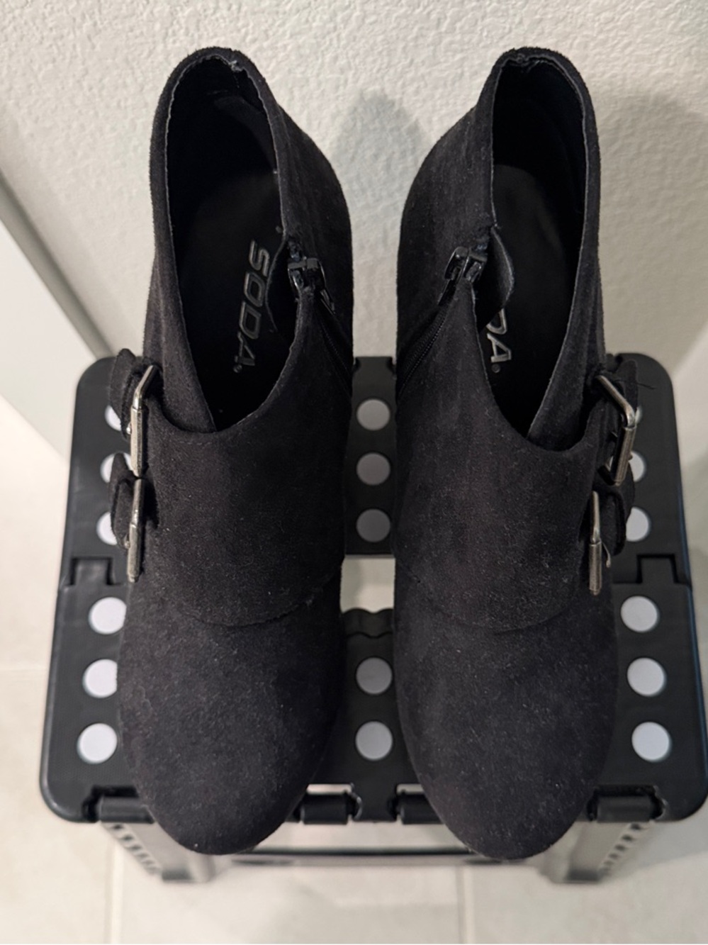 Soda Black Ankle Boots with Buckle Accents